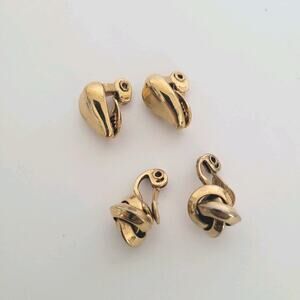 Vintage Monet Knot Teardrop Gold Tone Clip on Earrings Round Glam Lot Of 2